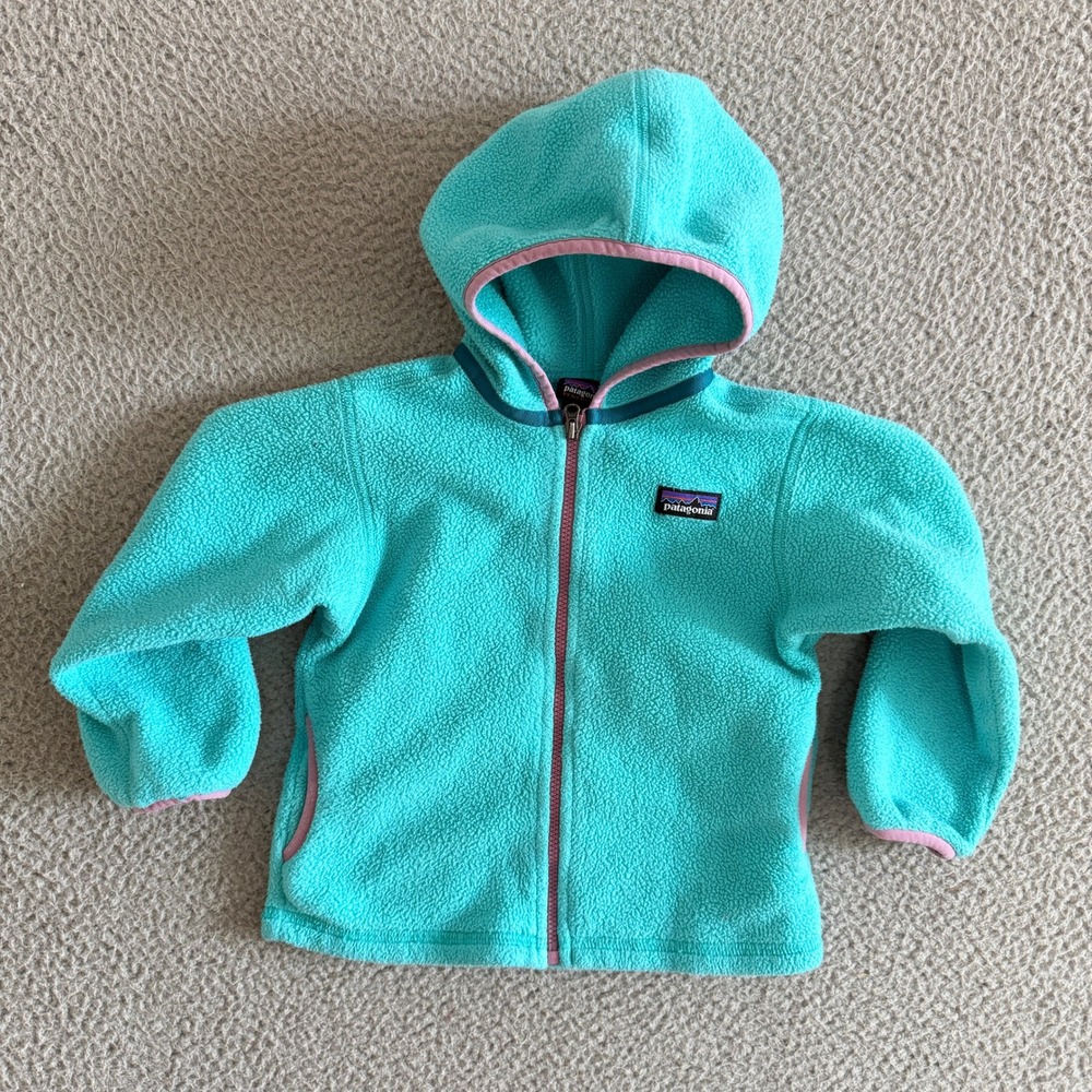 Patagonia Synchilla Fleece Hoodie Kids 2T Turquoise Aqua Pink Full Zip Jacket